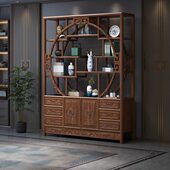 全实木博古架新中式 客厅隔断展示柜茶室茶叶小型置物架多宝阁书架