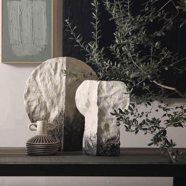 黑白色大号复古插花瓶日式中式简约侘寂风粗陶民宿创意禅意摆件