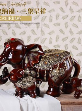 家居装饰摆件欧式中式招财大象母子象动物摆件家居玄关创意摆件