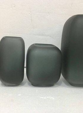 灰色玻璃花瓶方口大肚水培插干花茶几桌面装饰摆件