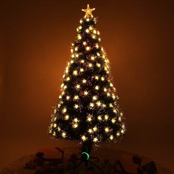 新款暖光圣诞树套餐圣诞节装饰品插电发光金黄色星星光纤树1.5米