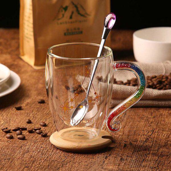 创意星座杯子隔热玻璃杯带盖勺办公室大水杯家用咖啡杯泡茶杯礼物