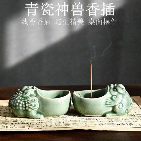 青瓷香炉香道线香薰炉创意家居中式家用摆件国风神兽香插装饰品批,家居饰品,香托/香盘/香座/香插,淘宝优惠券,粉丝福利购,淘宝优惠卷