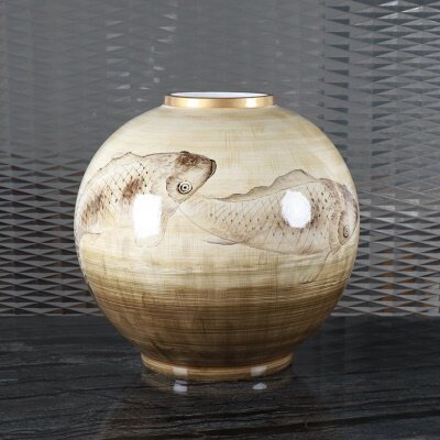 现代新中式古典彩绘鲤鱼陶瓷花器样板房间客厅玄关博古架花瓶摆件