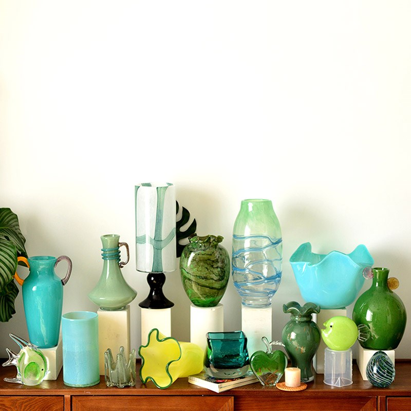 绿色系新款手工玻璃花瓶摆件客厅玄关装饰品鲜花干花水Z培玻璃花