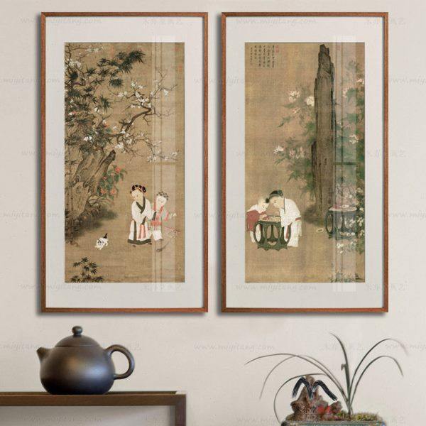 米亦堂x冬日戏婴图 新中式唐宋古典人物国画客厅餐厅书房玄关挂画