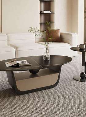 my2024新款岩板茶几组合轻奢客厅家用小户型现代椭圆形黑色茶几边