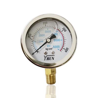 供YRUN不锈钢压力表油润立装径向半钢YBN60 400KG 6000PSI 1/4PT