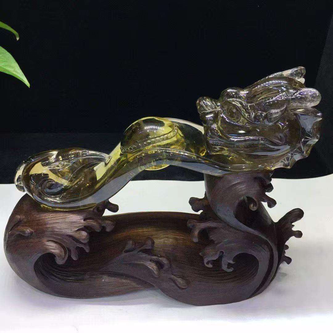 天然黄水晶如意摆件晶体通透雕工精湛吉祥如意家居客厅办公室摆件