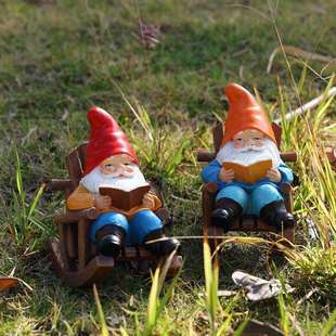 跨境新品躺椅看书地精花园摆件家居户外装饰白胡子老人树脂工艺品