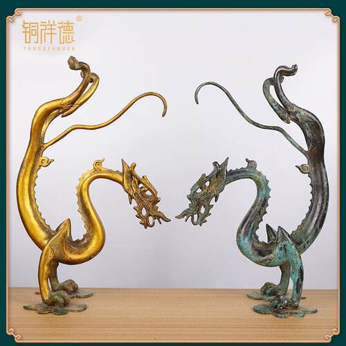 古青铜器唐代鎏金铜龙摆件纯铜立龙走龙古工艺品客厅装饰品