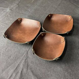 醒草盘手工制双层纯牛皮头层牛皮收纳盘作置物盘杂物文玩盘盘家居