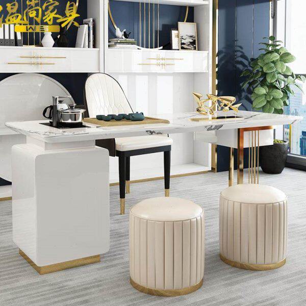 咨询桌轻奢书桌椅组合大理石茶台自动上水简约办公洽谈桌家用泡茶