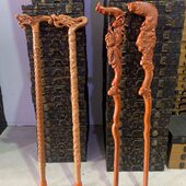 桃木龙头拐杖 桃木刻字雕刻手杖老人拐杖登山杖桃木工艺品
