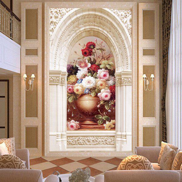 欧式玄关客厅走廊背景墙壁纸画3d立体壁画竖版过道墙纸大气墙布画