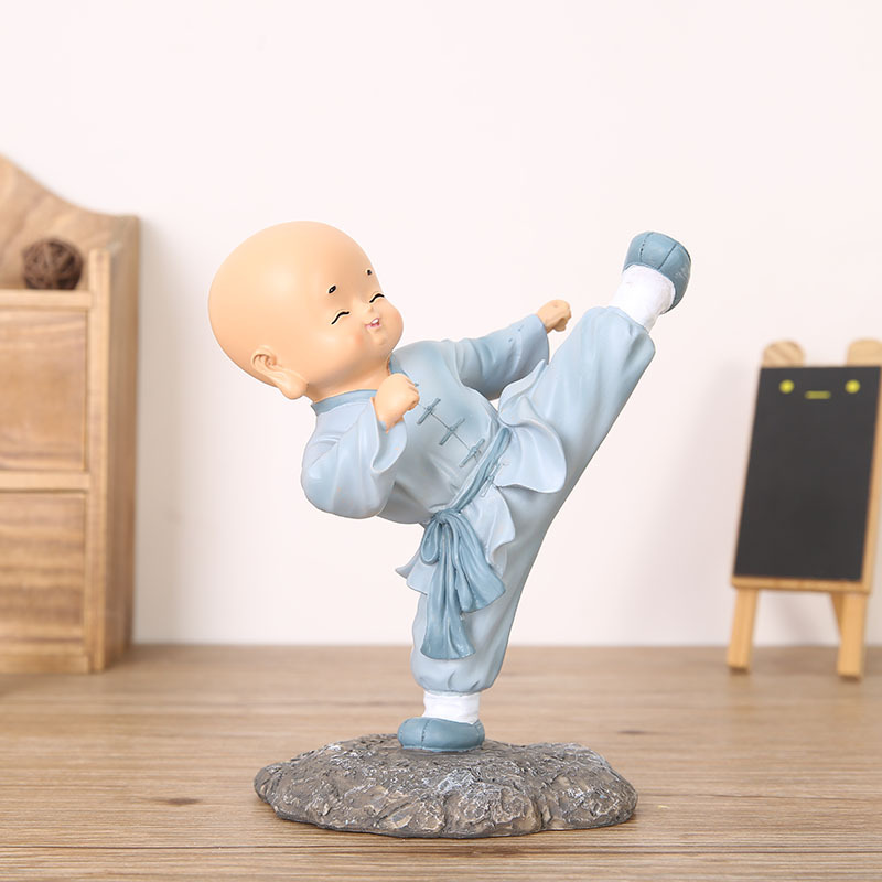 创意储蓄罐装饰品禅趣可爱公仔功夫小和尚工艺品装V饰家居树脂摆