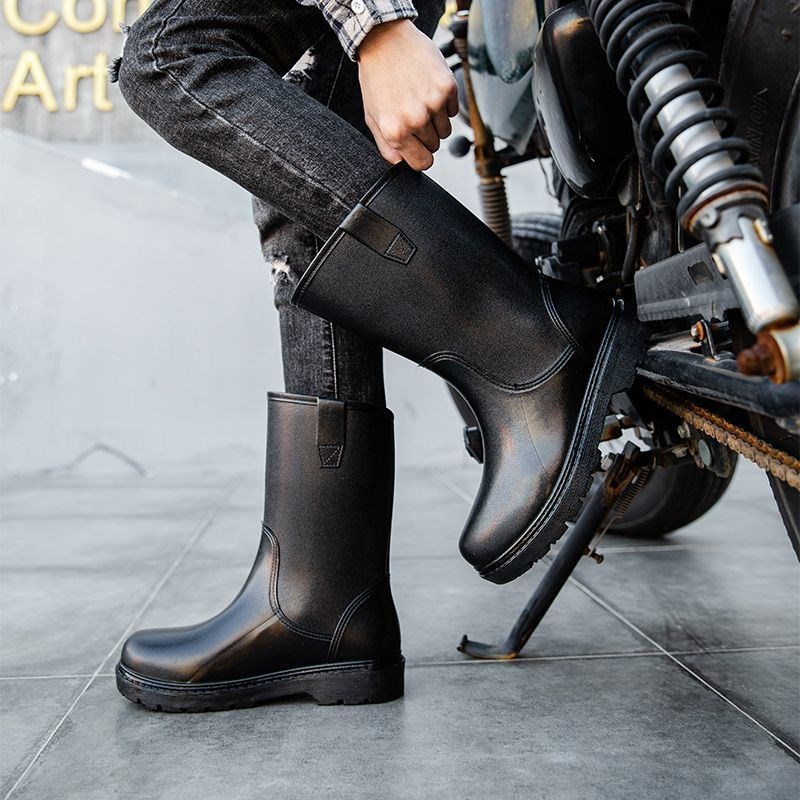 劳保鞋中筒男士防水防滑雨鞋油田靴耐油安全耐磨钓鱼房建筑雨靴