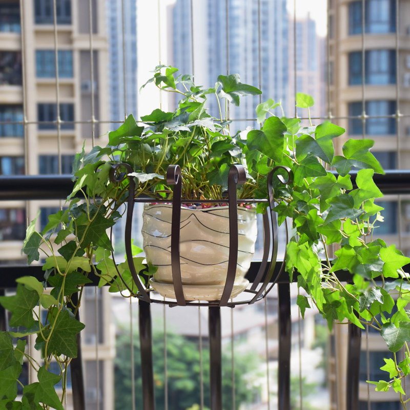 阳台挂篮铁艺栏杆花架悬挂式花篮挂式花盆架P挂钩花盆圆形花架子