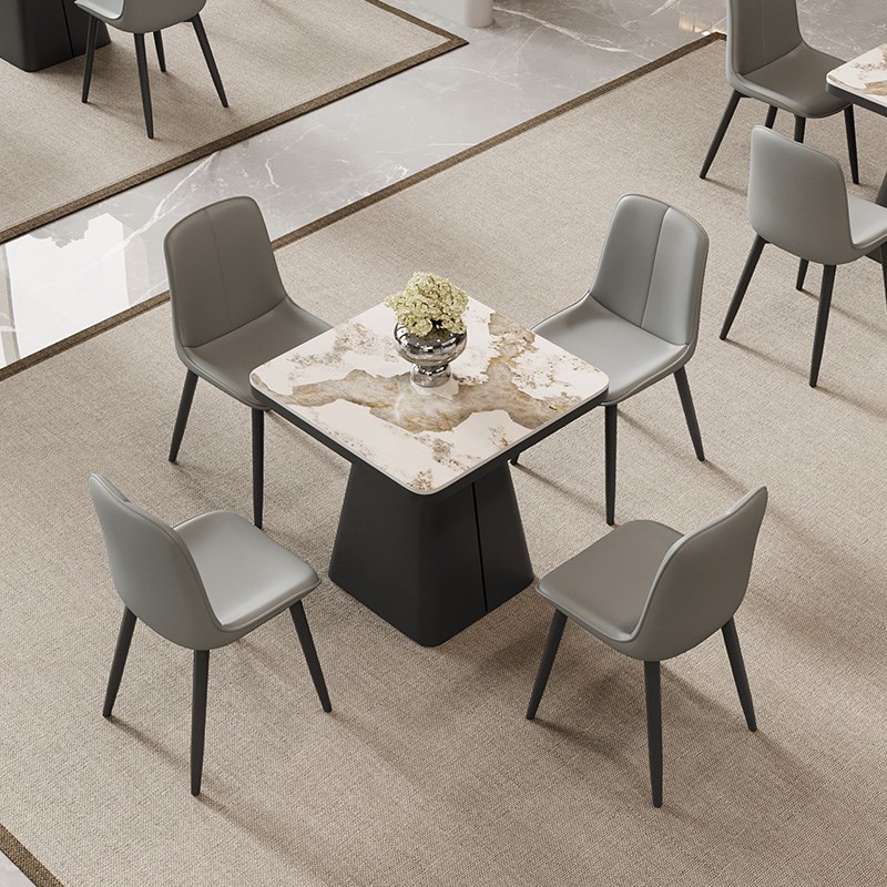 小型岩板洽谈桌椅组合方形轻奢高级商务休息区Q展厅会议接待棋牌