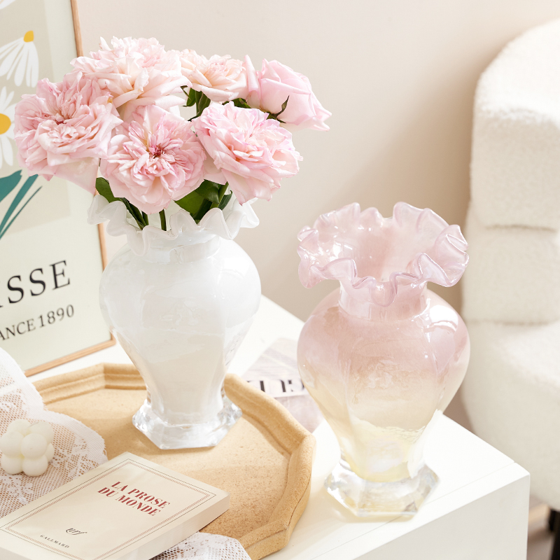 法式中古芬顿琉璃花瓶复古轻奢水培插花玻璃花器客W厅餐桌装饰摆