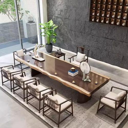 新中式整板办公室茶室泡茶桌椅组合实木大板茶桌功夫禅意时尚茶台