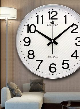 现代客厅时尚钟表卧室挂钟办公室墙钟16英寸静音圆形黑色个性时钟