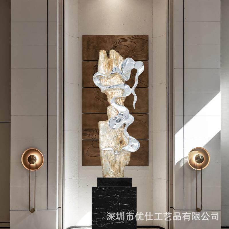 现代酒店大堂雕塑抽象电镀摆件大型艺术品轻奢走廊客厅落地装饰品
