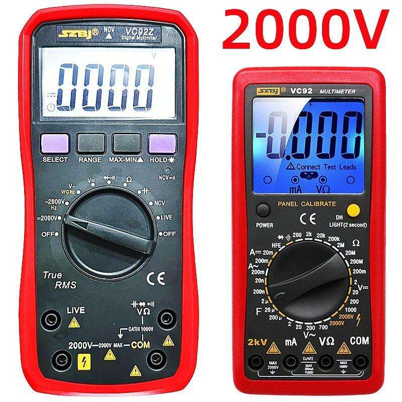 VC92数字万用表2000V 交直流电压测2KV高压多用背光表深圳滨江