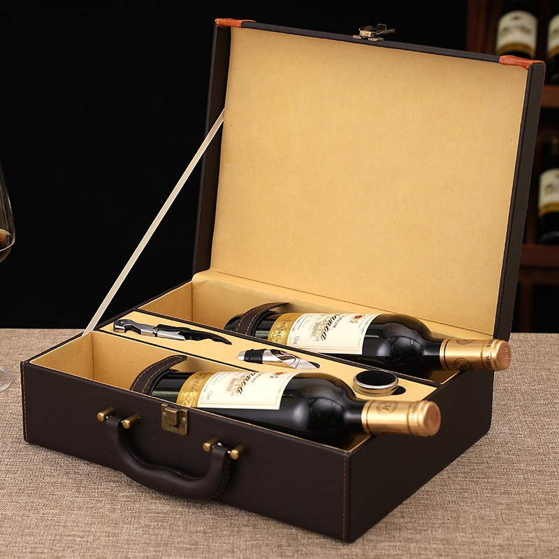 红酒包装盒现货双支装p红酒皮盒两瓶装加宽红酒包装礼盒手提红酒