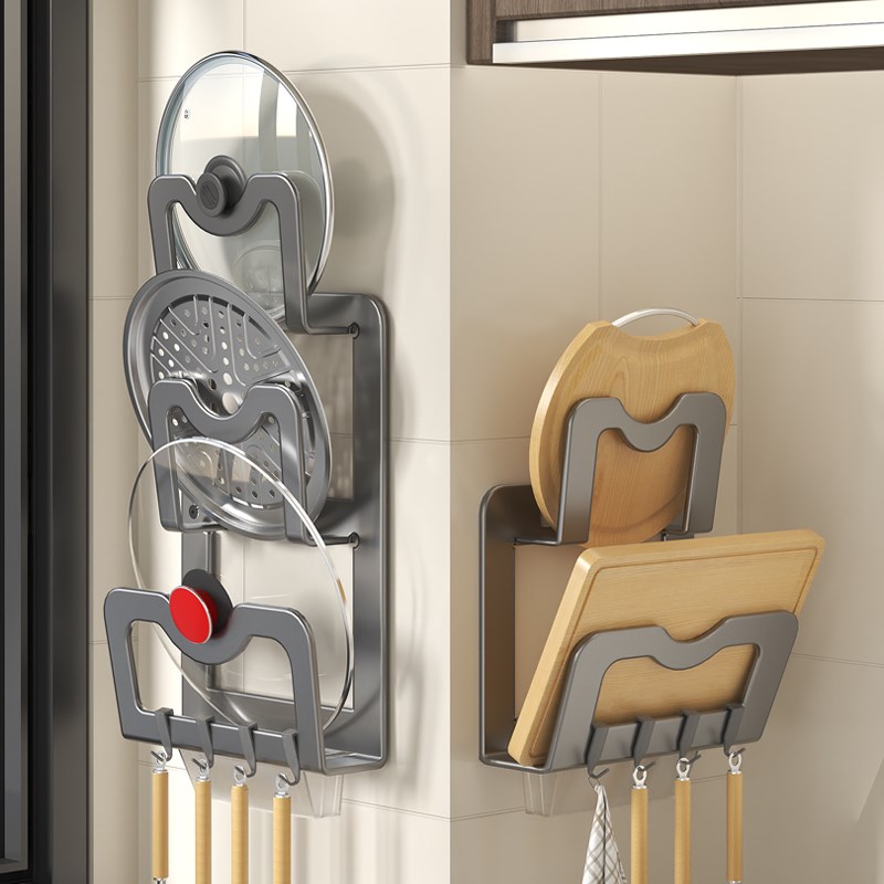 锅盖架壁挂式免打孔厨房置物架墙上多层放菜M板粘板架子收纳架神