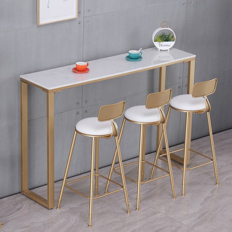 高脚吧台桌大理石家用靠s墙窄长条桌铁艺现代简约休闲酒台桌椅组