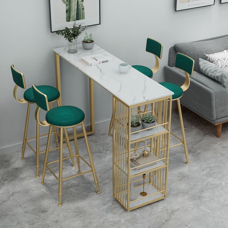 网红大理石水吧台桌家q用客厅阳台小吧台轻奢金色靠墙长条高脚桌