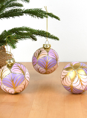 耶诞装饰品手工彩绘玻璃球挂饰酒店店铺场景布置8CM金紫色玻璃球