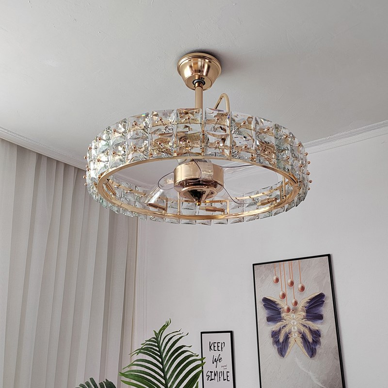 水晶风扇灯客厅家用卧室餐厅智能遥控一体高档吊扇灯2024新款