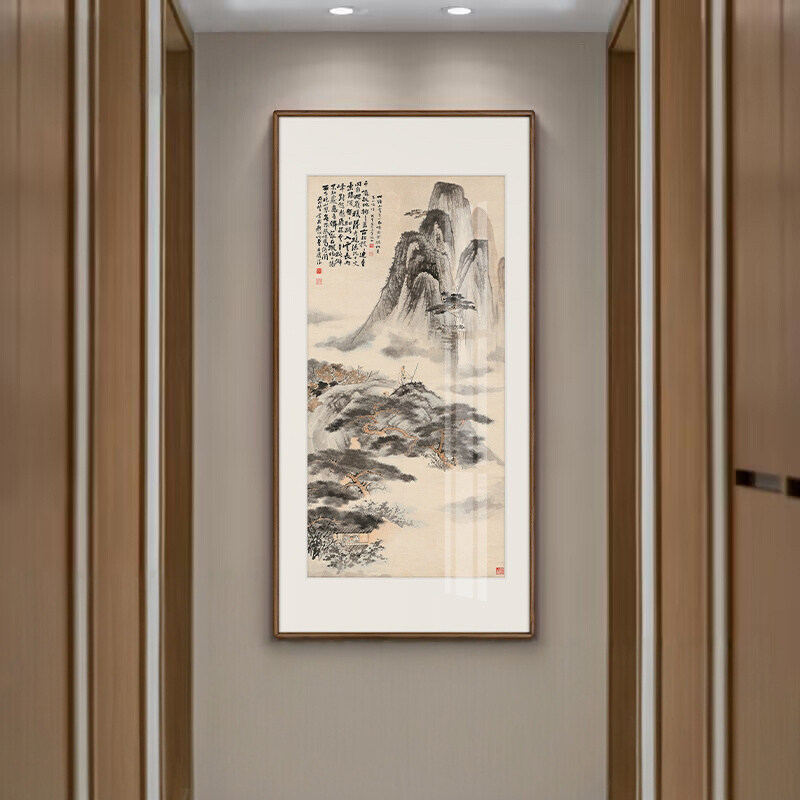 靠山装饰画新中式山水入户玄关画
