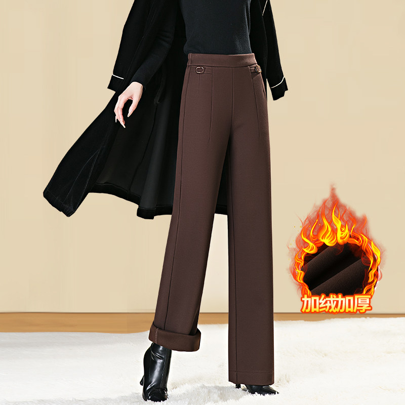 冬季加绒加厚阔腿裤女2025新款高腰弹力显瘦中年妈妈裤休闲直筒裤