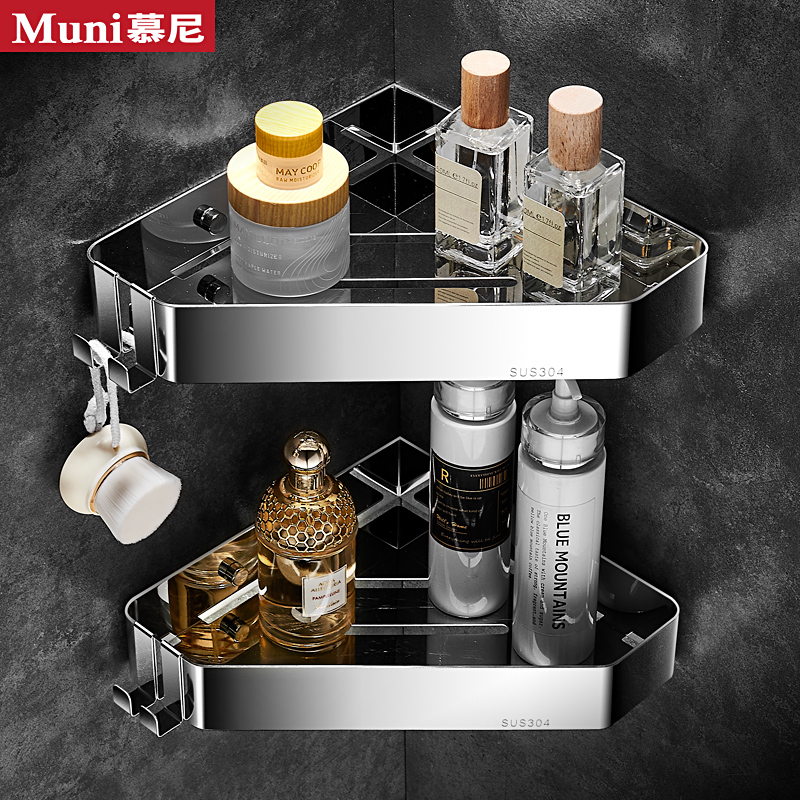 免打孔浴室e置物架304不锈钢淋浴房卫生间三角篮转角厕所壁挂收纳