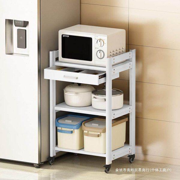 白色三层厨房置物架落地式多层微波炉烤箱带抽屉收纳柜可移动锅架,厨房/烹饪用具,微波炉置物架,淘宝优惠券,粉丝福利购,淘宝优惠卷