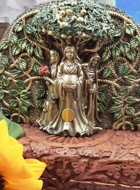 三女神生命树树脂彩色摆件挂件挂画装饰复古欧式工艺品客厅桌面