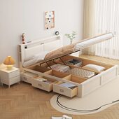 白色全实木储物床现代简约奶油风格 1.8米1.5双人床主卧箱体收纳床