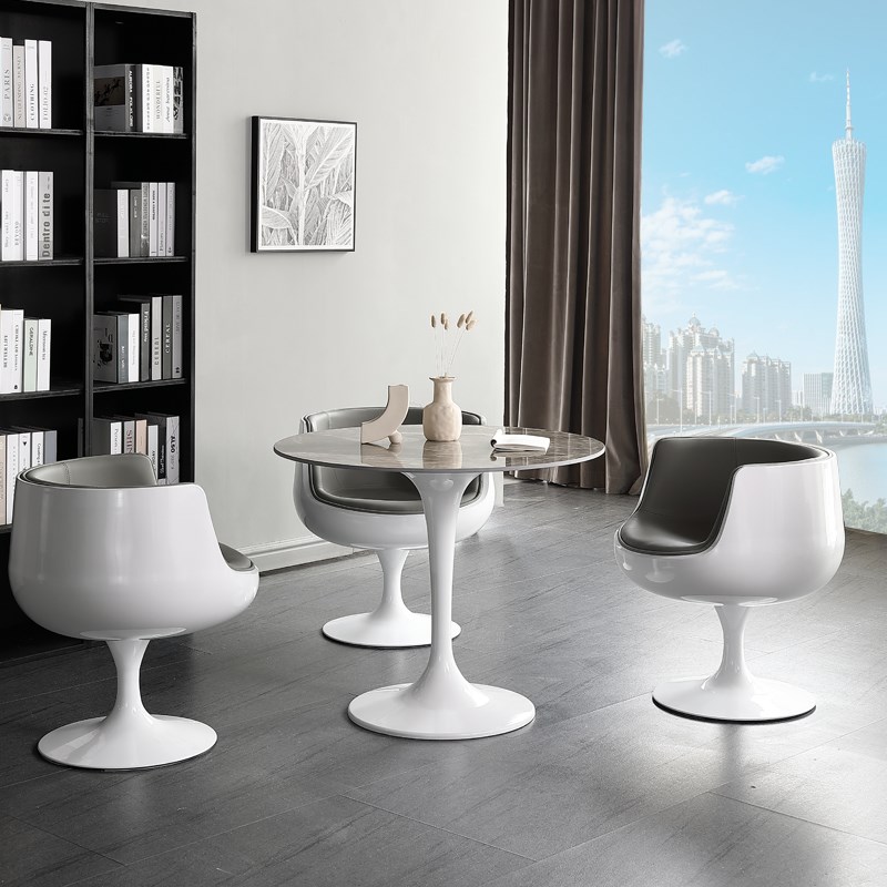 W6岩板洽谈桌椅组合圆形大理石创意现代售楼处会客谈判休闲接待桌