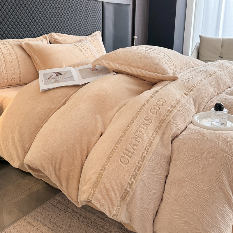 冬季加厚雕花牛奶绒四件套保暖双面绒冬天珊瑚绒床单被Z套床上用