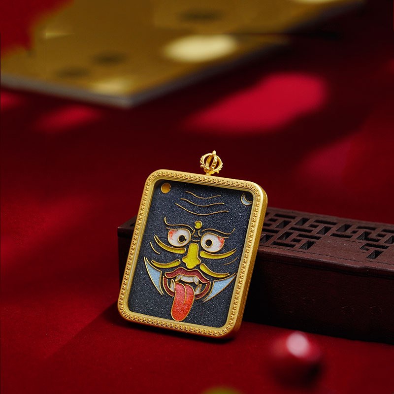 新非遗4*5扎基拉姆大黑天掐丝唐卡嘎乌盒吊坠五爷唐卡画盒吊坠