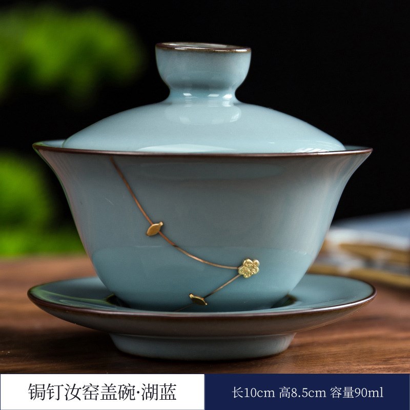 仿古锔钉官窑三才盖碗茶杯创意功夫茶具手抓碗陶瓷家用泡茶碗小号