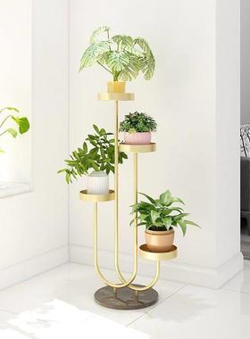 北欧铁艺花架子室内客厅电视柜旁落地式摆件轻奢大理石多层置物架