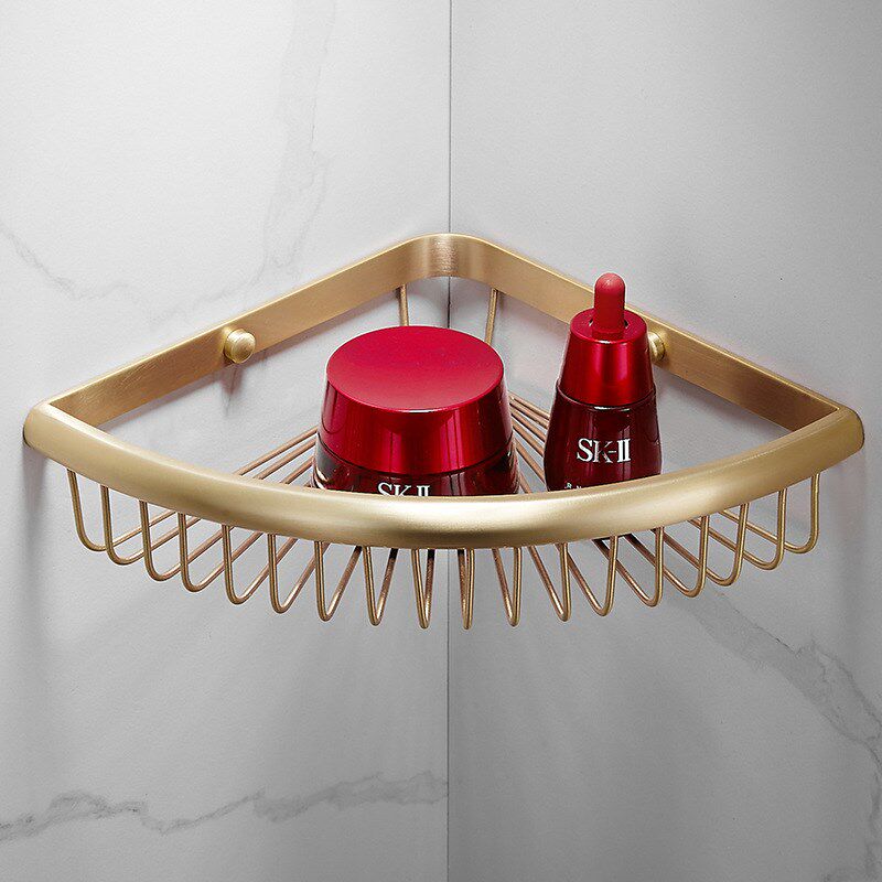 浴室黄铜三角架置物架铜拉丝三角转角轻奢壁挂收纳架卫生间置物蓝