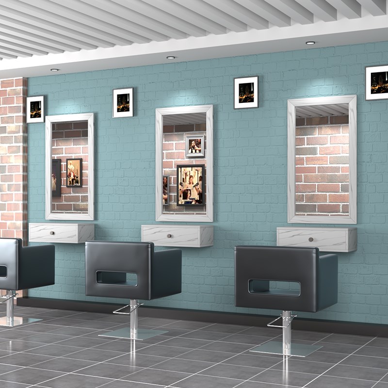 9C美发店镜子发廊镜台柜子台面一体挂墙理发店美发镜台壁挂式镜子