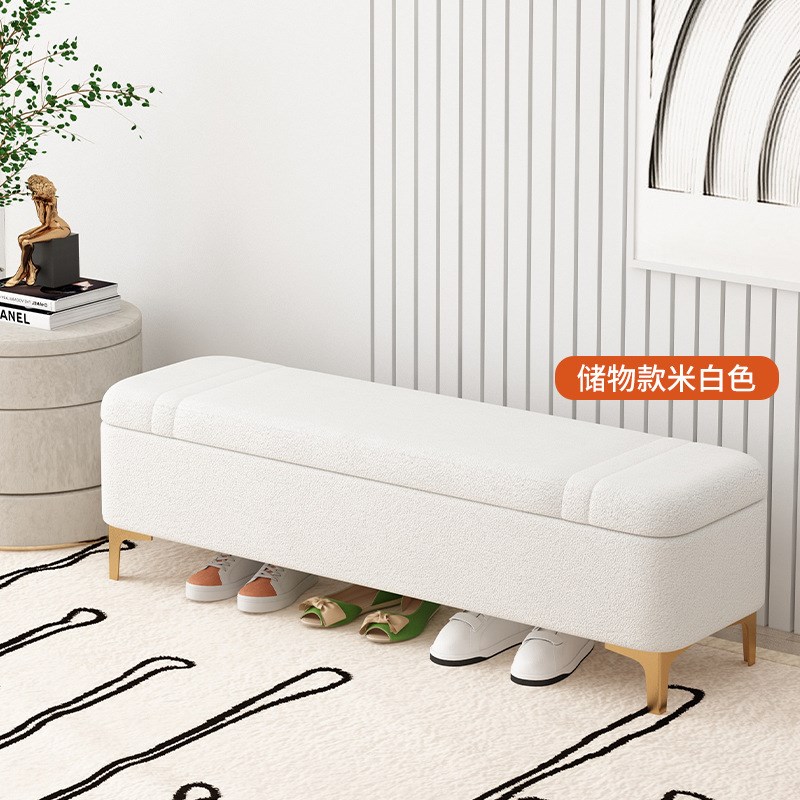 换鞋凳收纳凳轻奢床榻床尾凳卧室羊羔绒长条沙发凳试穿鞋凳储物凳