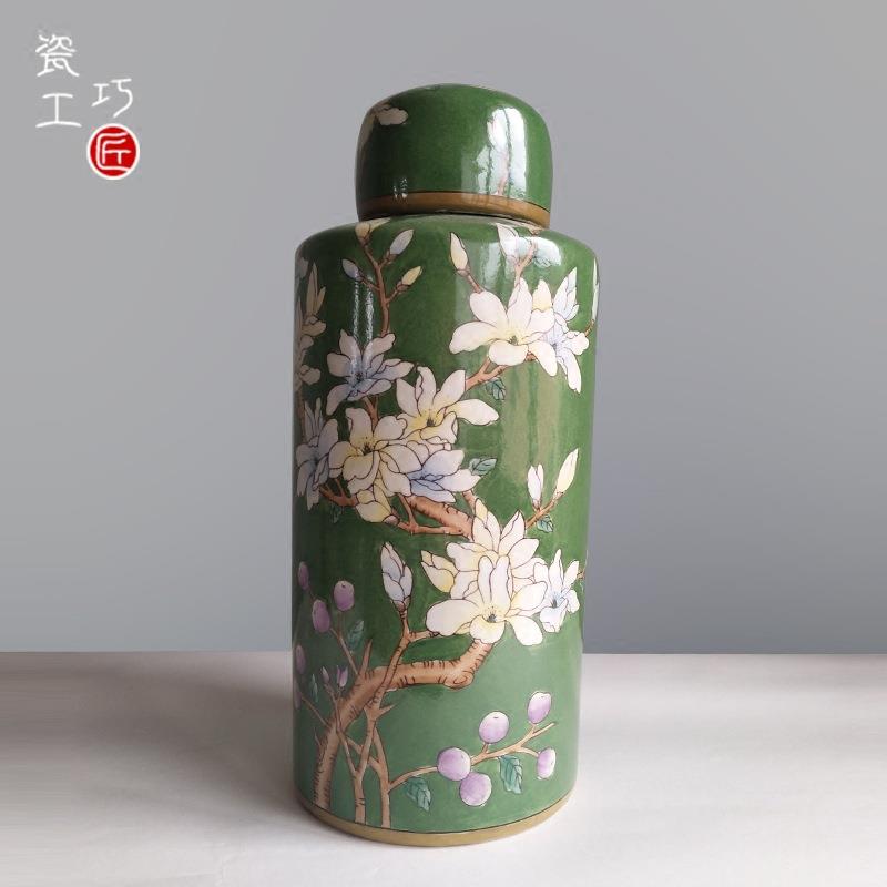 粉彩花卉复古陶瓷花瓶摆件客厅插花陶罐家居电视柜瓷器北欧装饰品