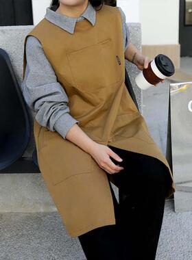 temu工装围裙防污耐脏咖啡师餐饮奶茶店专用2025新款工作服男女